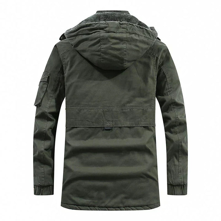 Parka lunga con cappuccio e fodera in pile da uomo
