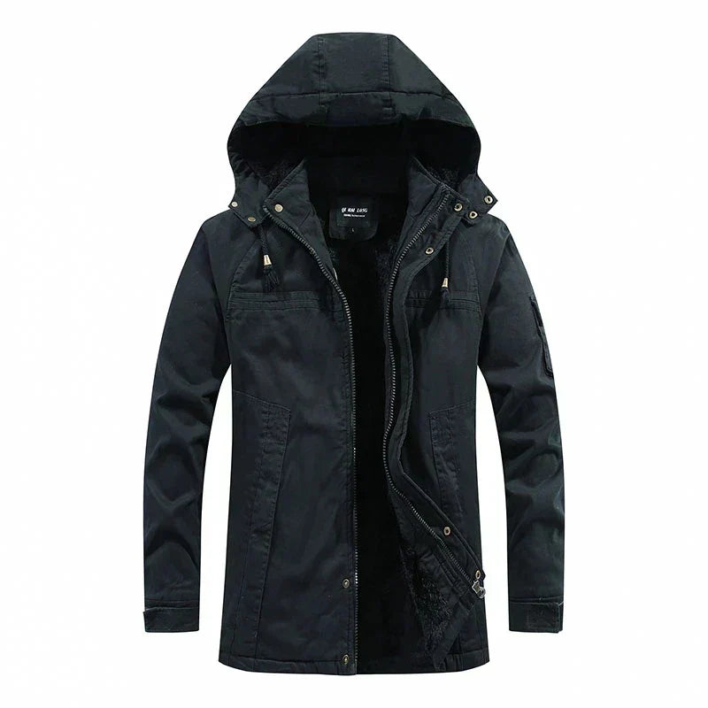 Parka lunga con cappuccio e fodera in pile da uomo