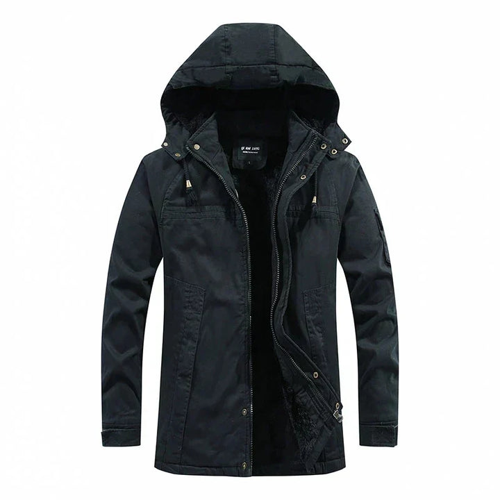 Parka lunga con cappuccio e fodera in pile da uomo