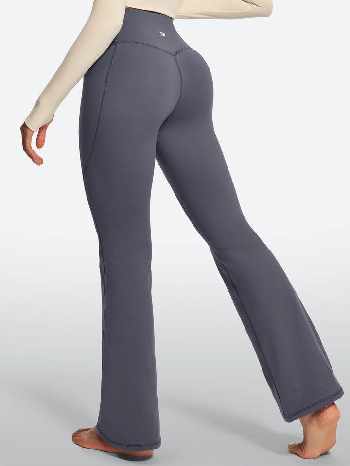 Women's Fleece-Lined Flared Yoga Pants with Pockets