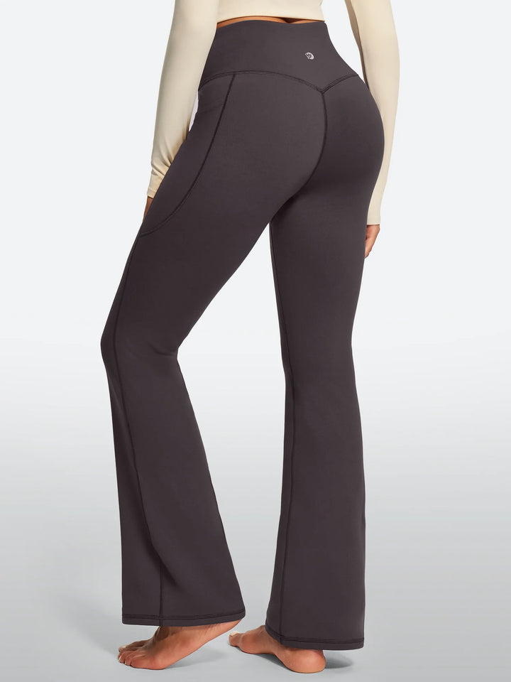 Women's Fleece-Lined Flared Yoga Pants with Pockets
