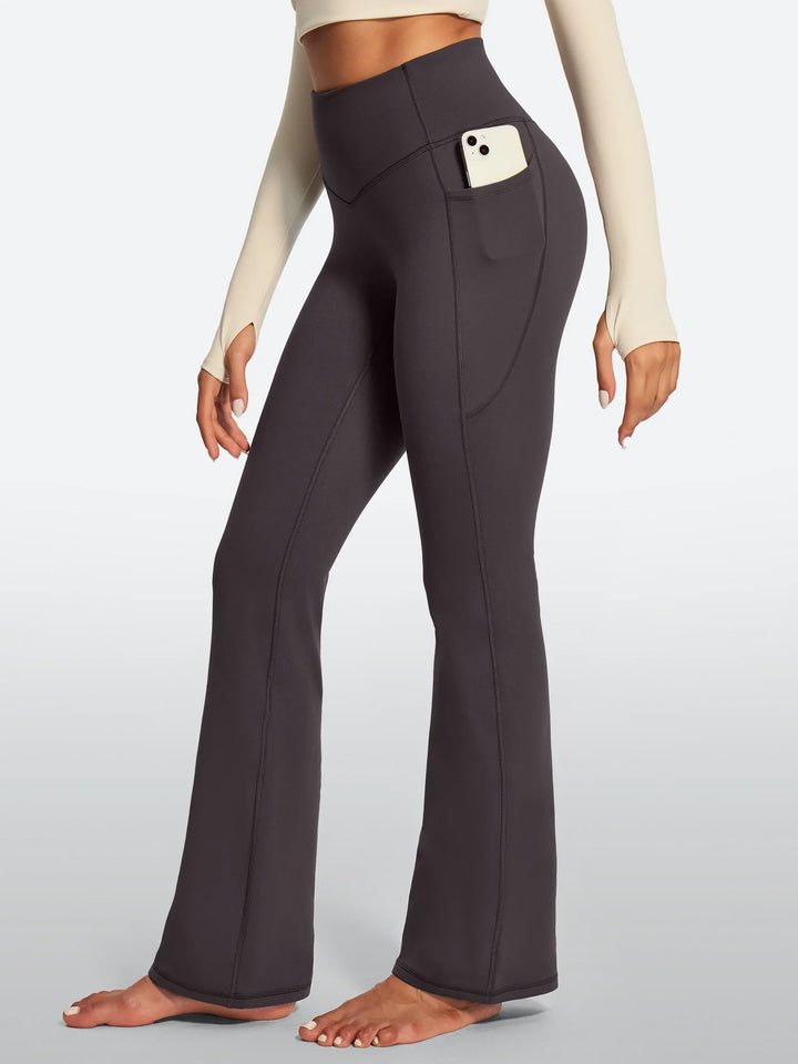 Women's Fleece-Lined Flared Yoga Pants with Pockets