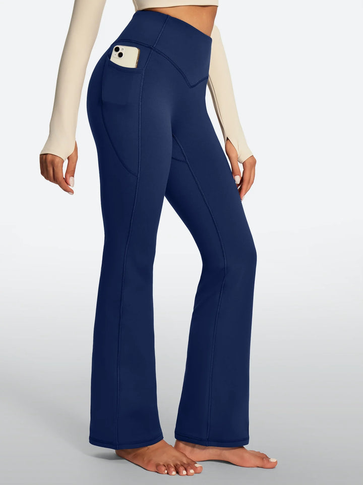 Women's Fleece-Lined Flared Yoga Pants with Pockets