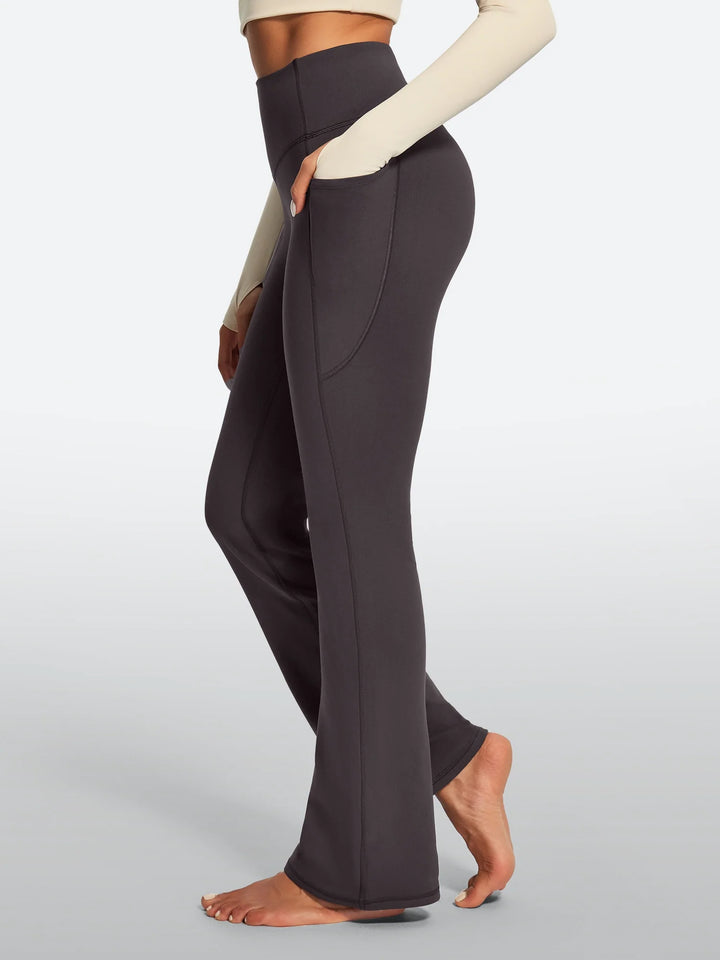 Women's Fleece-Lined Flared Yoga Pants with Pockets