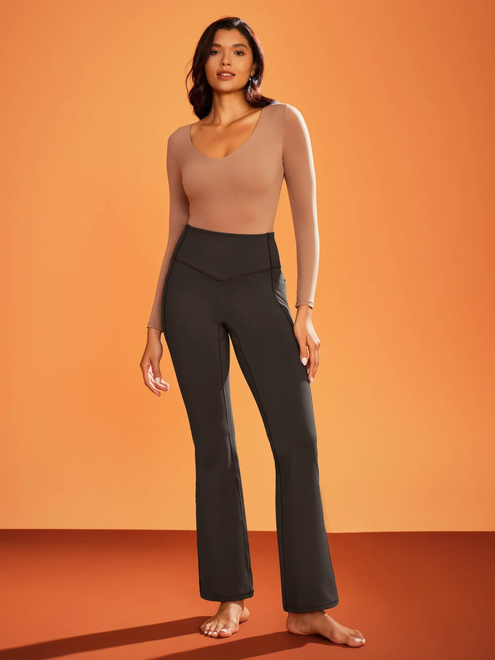 Women's Fleece-Lined Flared Yoga Pants with Pockets