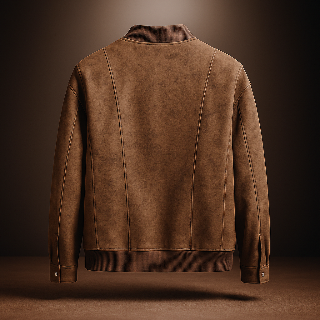 Bomber da uomo in similpelle scamosciata con colletto in maglia