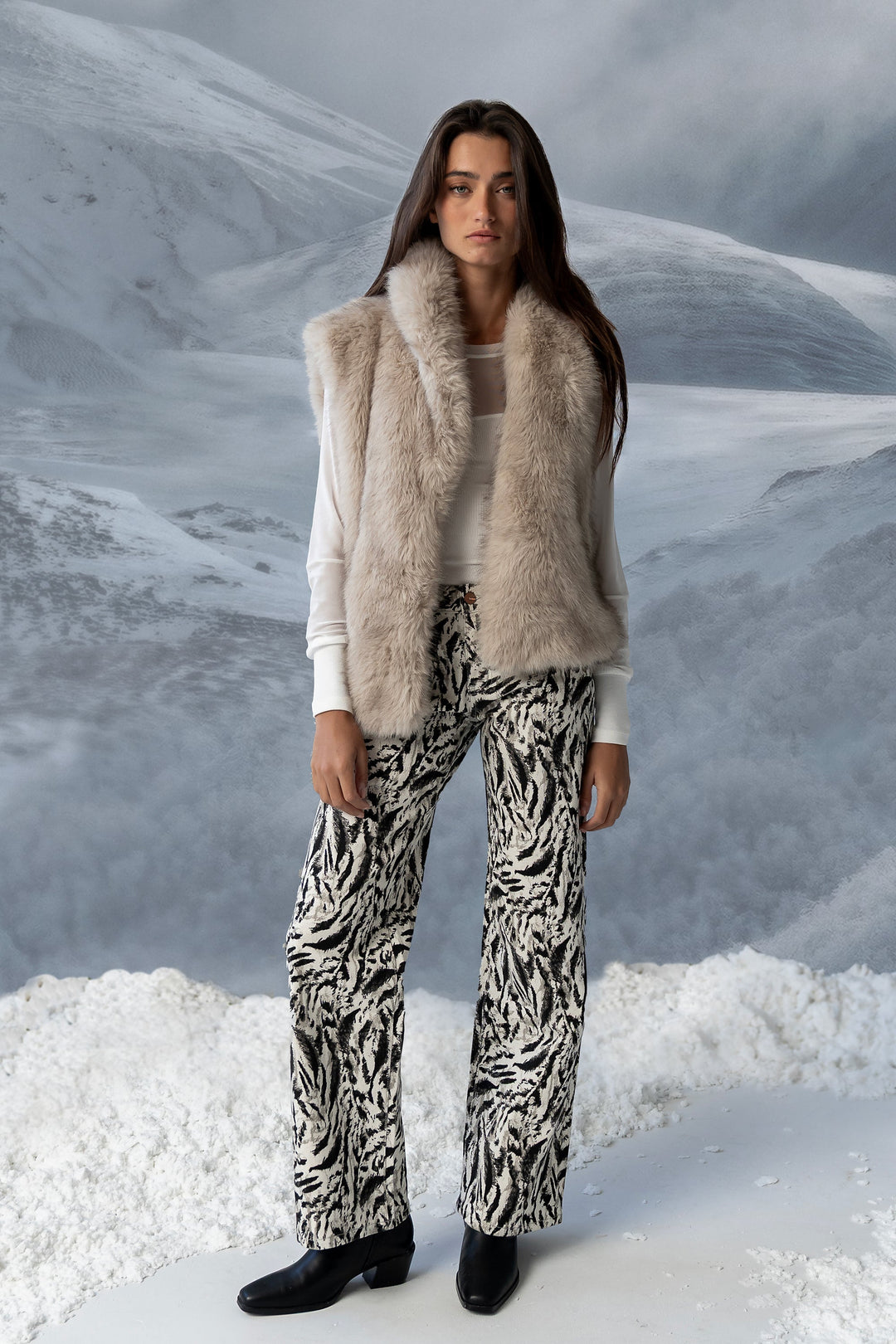 Jean Large Femme – Imprimé Abstrait en Coton Mélangé