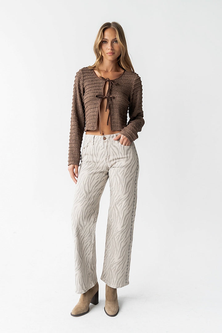 Jean Droit Femme à Imprimé Zèbre – Taille Mi-Haute en Coton Mélangé