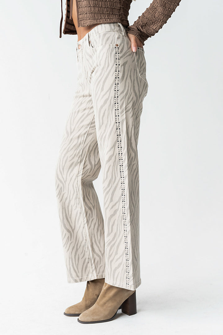 Jean Droit Femme à Imprimé Zèbre – Taille Mi-Haute en Coton Mélangé