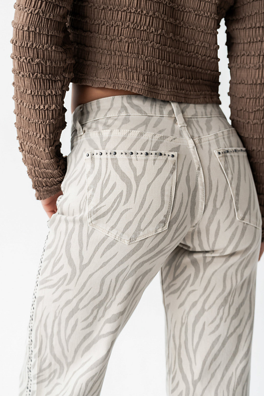 Jean Droit Femme à Imprimé Zèbre – Taille Mi-Haute en Coton Mélangé