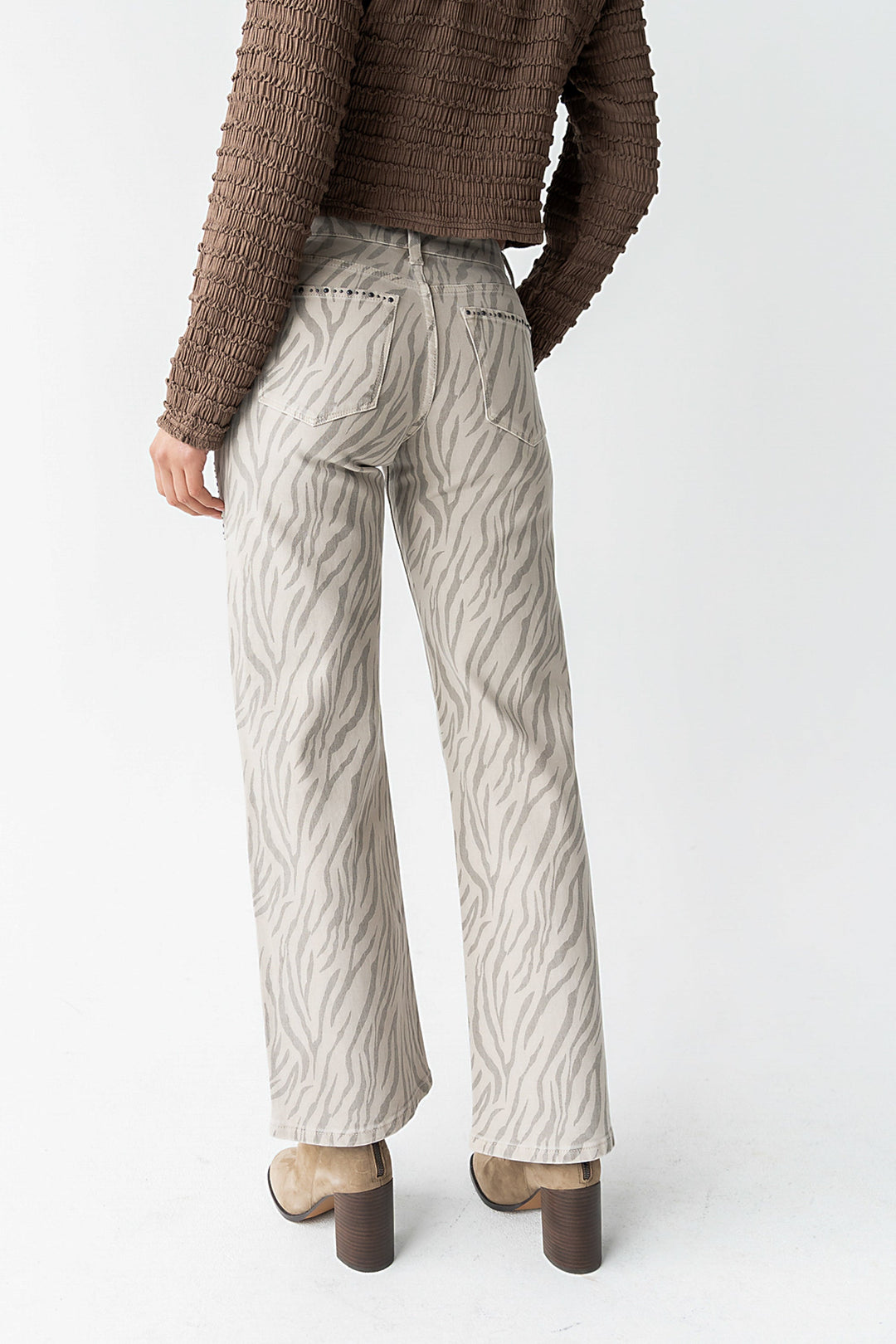 Jean Droit Femme à Imprimé Zèbre – Taille Mi-Haute en Coton Mélangé