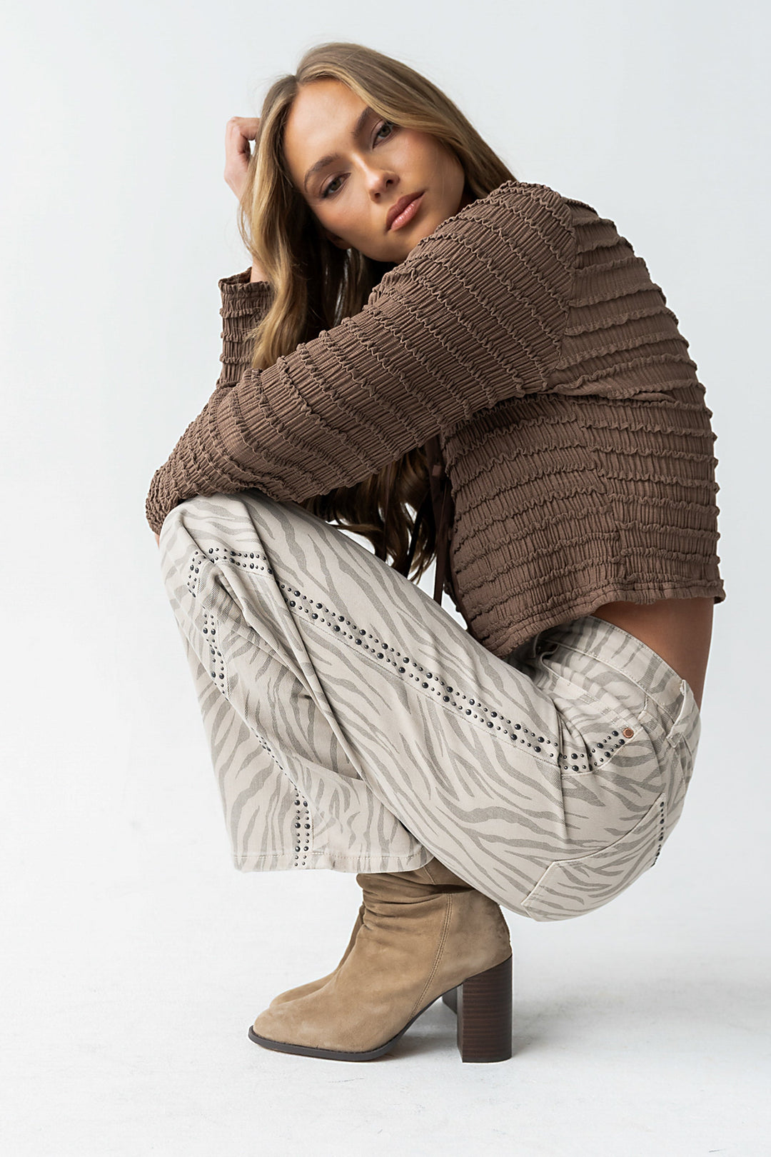 Jean Droit Femme à Imprimé Zèbre – Taille Mi-Haute en Coton Mélangé