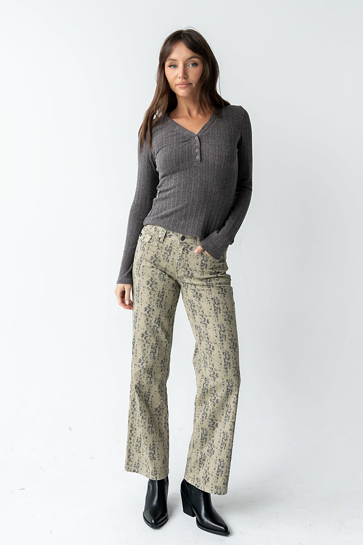 Jean Droit Femme – Imprimé Serpent en Coton Mélangé
