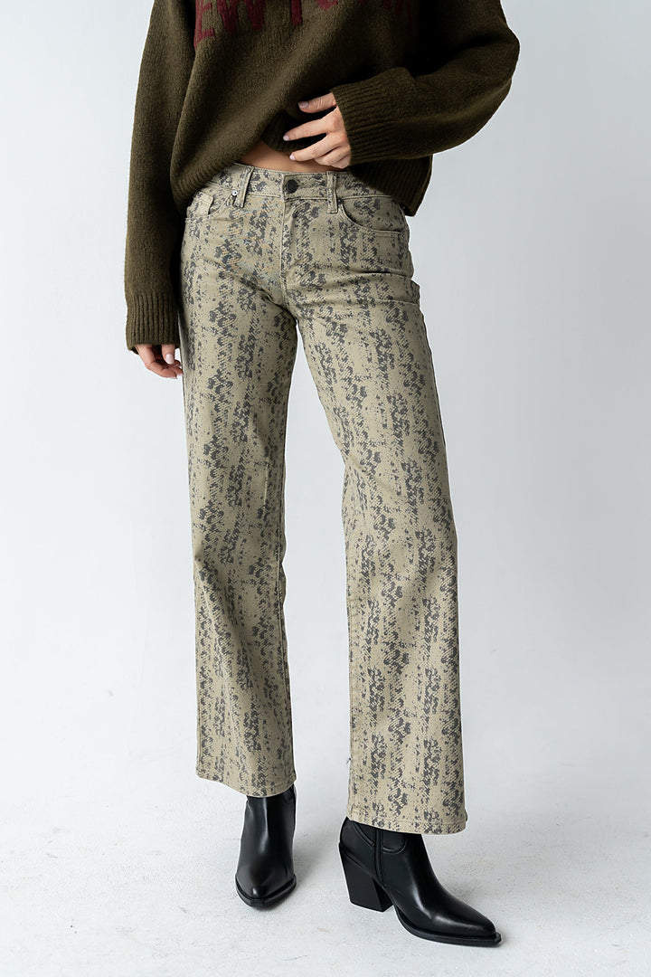 Jean Droit Femme – Imprimé Serpent en Coton Mélangé