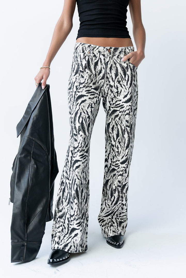 Jean Large Femme – Imprimé Abstrait en Coton Mélangé