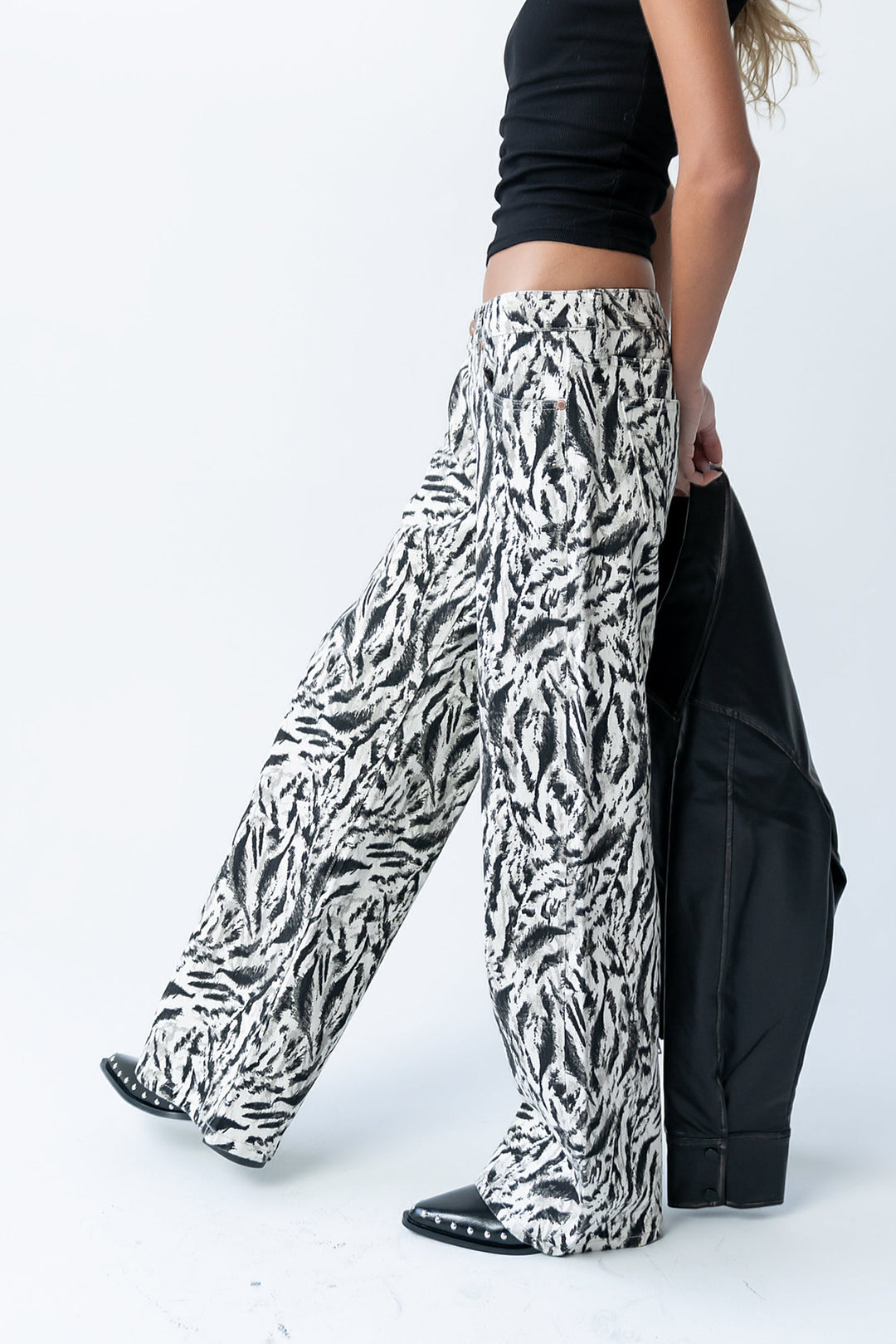 Jean Large Femme – Imprimé Abstrait en Coton Mélangé