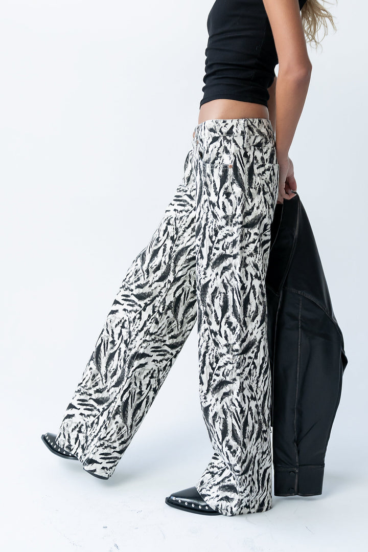 Jean Large Femme – Imprimé Abstrait en Coton Mélangé