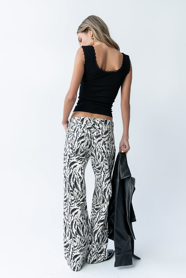 Jean Large Femme – Imprimé Abstrait en Coton Mélangé