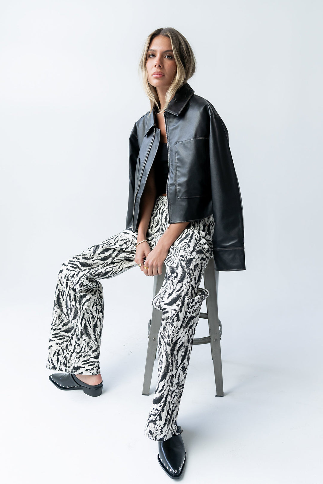 Jean Large Femme – Imprimé Abstrait en Coton Mélangé