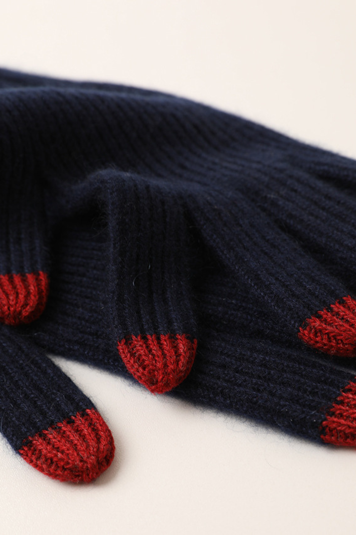 Guanti da donna in misto cashmere – maglia a coste con polsino lungo