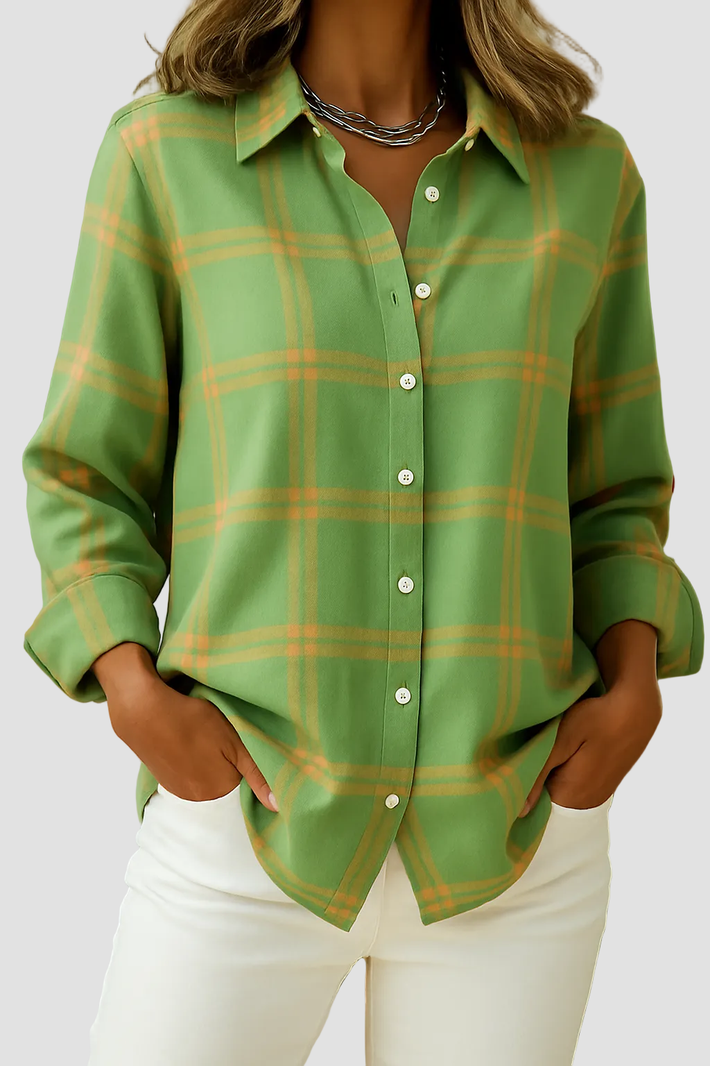 Chemise à carreaux avec col rabattu et manches longues