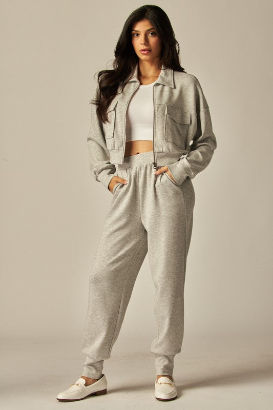 Ensemble Femme Deux Pièces Veste Courte Boutonnée Et Pantalon De Jogging