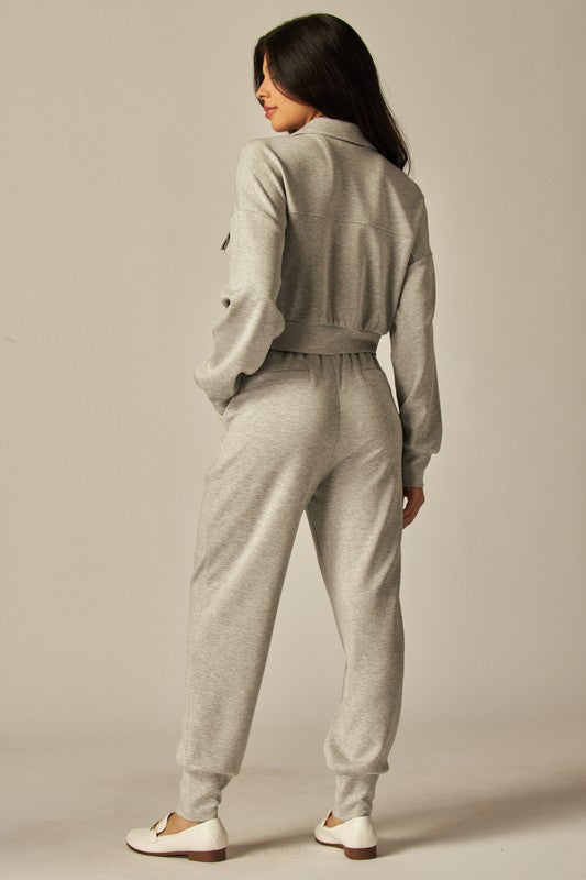 Ensemble Femme Deux Pièces Veste Courte Boutonnée Et Pantalon De Jogging
