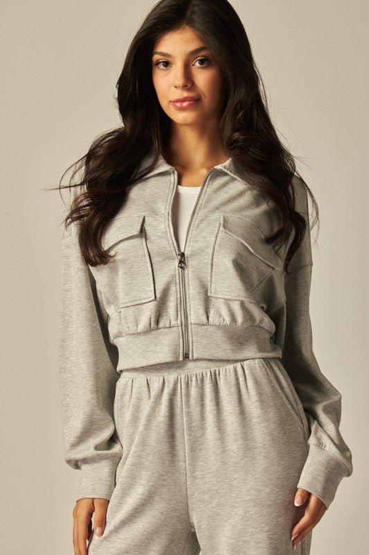Ensemble Femme Deux Pièces Veste Courte Boutonnée Et Pantalon De Jogging