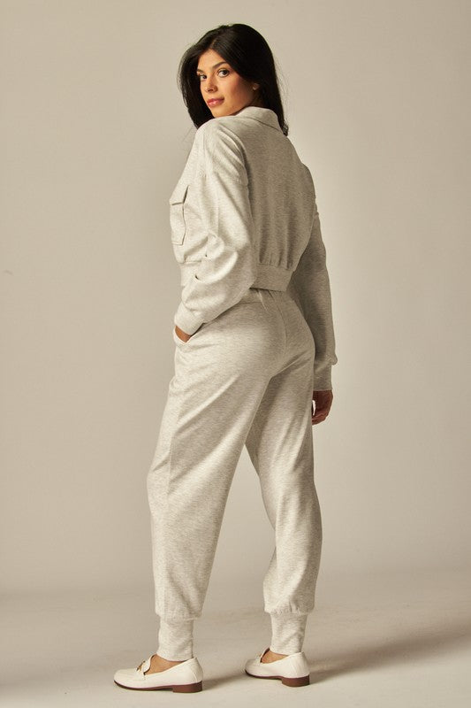 Ensemble Femme Deux Pièces Veste Courte Boutonnée Et Pantalon De Jogging