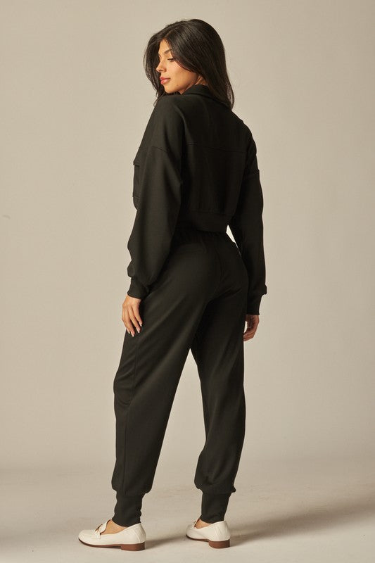 Ensemble Femme Deux Pièces Veste Courte Boutonnée Et Pantalon De Jogging