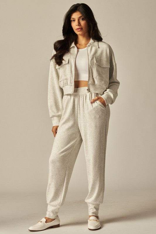 Ensemble Femme Deux Pièces Veste Courte Boutonnée Et Pantalon De Jogging