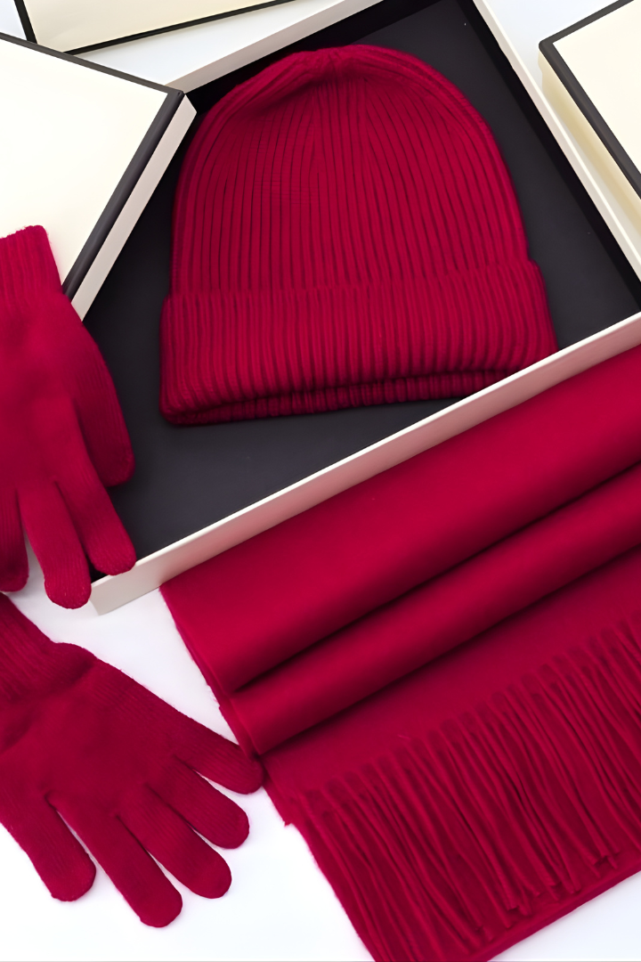Femme – Coffret Cadeau en Laine Unisexe – Écharpe, Bonnet et Gants Tactiles