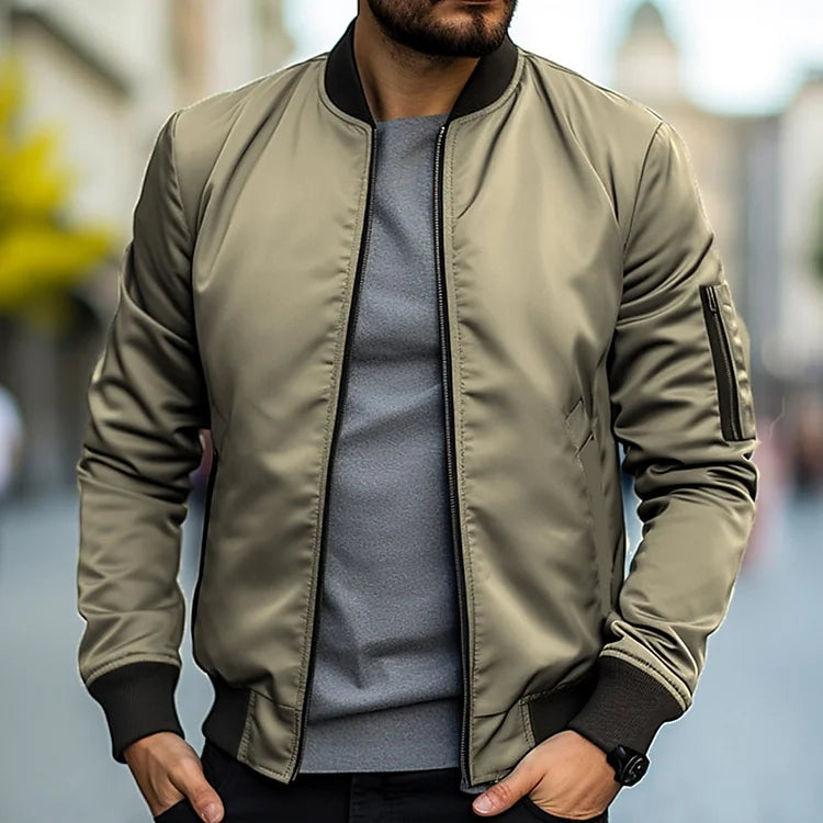 Blouson Bomber Zippé à Col Montant et Manches Raglan pour Homme