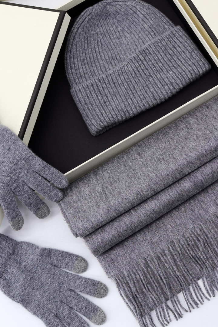 Femme – Coffret Cadeau en Laine Unisexe – Écharpe, Bonnet et Gants Tactiles