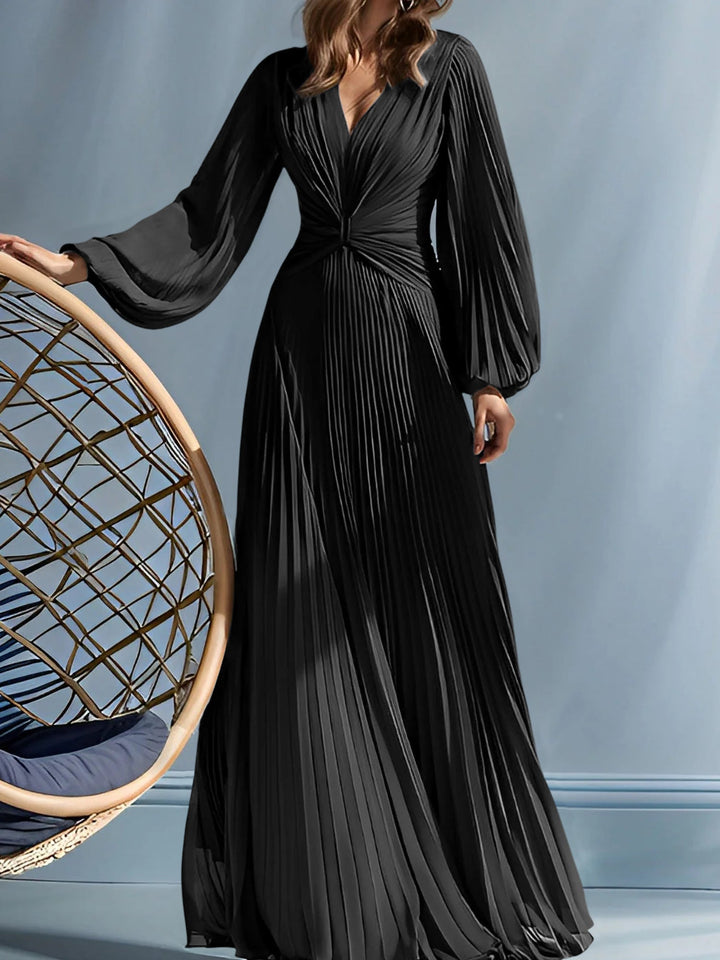 Robe De Mariée Pour Invitée Longue Noire Plissée À Manches Longues Pour Femme | Maxi