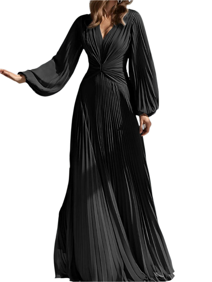 Robe De Mariée Pour Invitée Longue Noire Plissée À Manches Longues Pour Femme | Maxi
