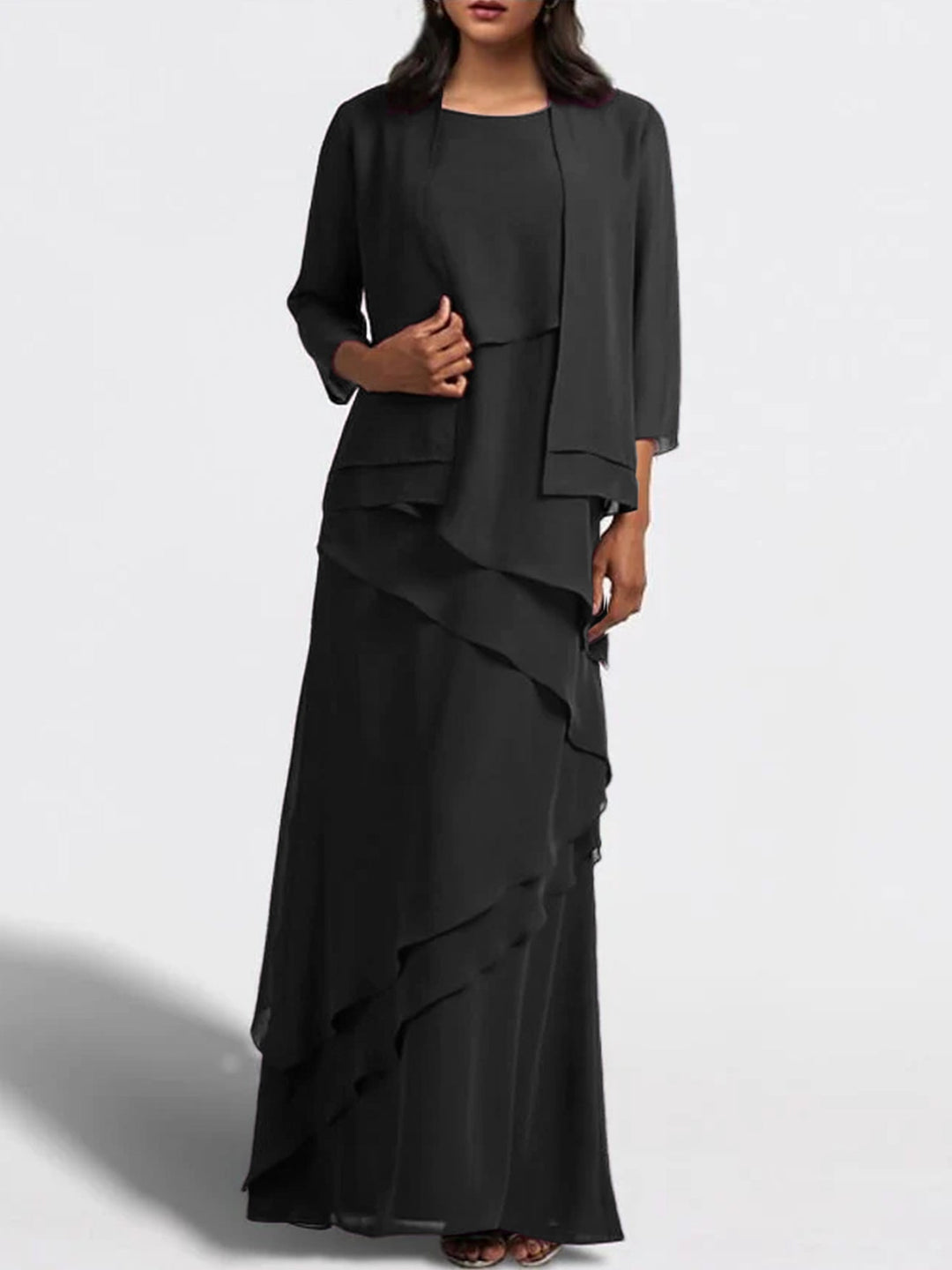 Robe De Mariée Pour Invitée À Manches Longues Avec Jupe Superposée Pour Femme | Maxi