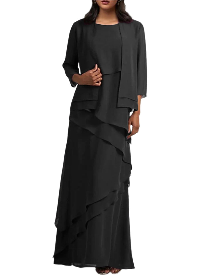 Robe De Mariée Pour Invitée À Manches Longues Avec Jupe Superposée Pour Femme | Maxi