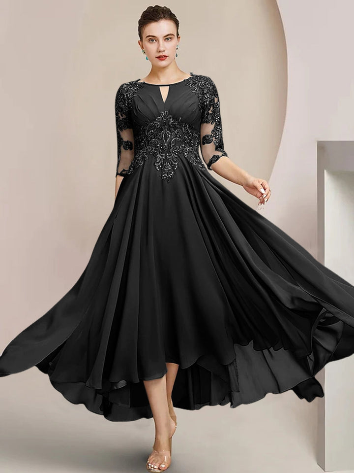Robe De Mariée Pour Invitée Noire Évasée Pour Femme | Midi