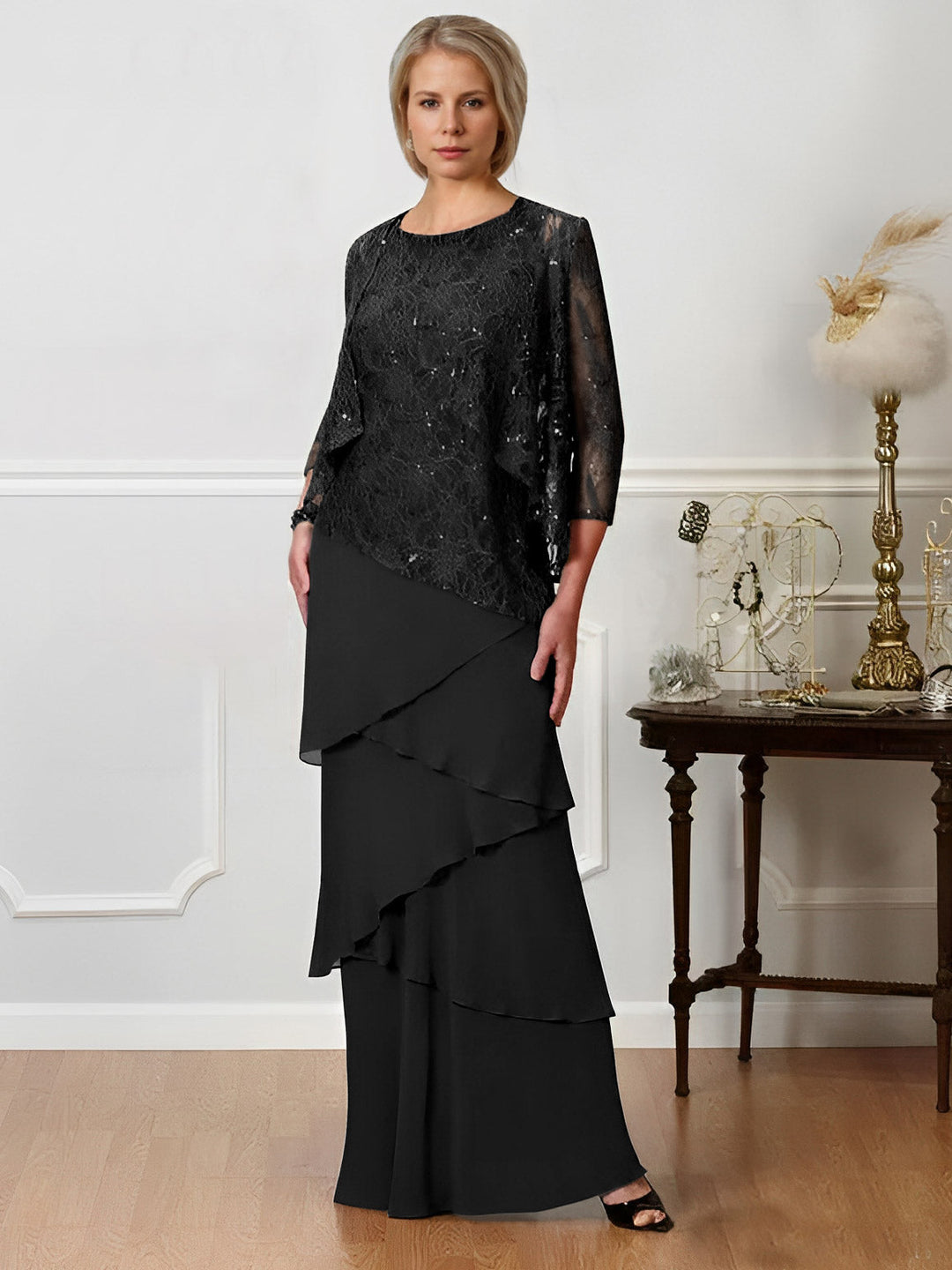 Robe De Mariée Pour Invitée À Manches 3/4 Et Superpositions Pour Femme | Maxi