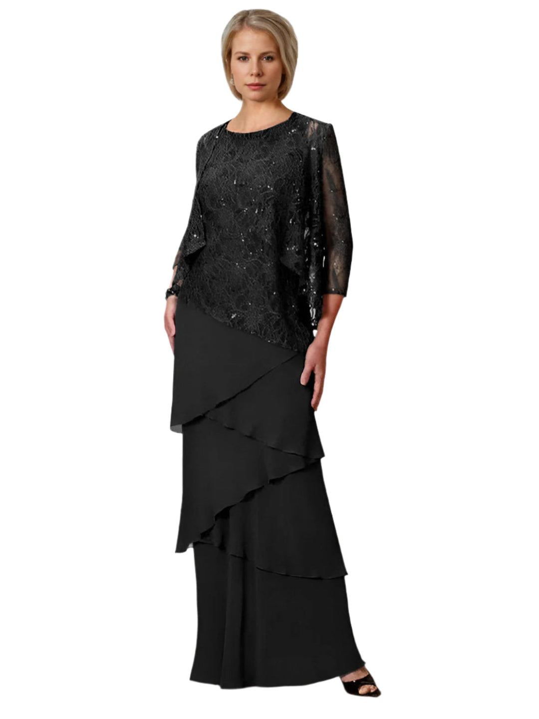 Robe De Mariée Pour Invitée À Manches 3/4 Et Superpositions Pour Femme | Maxi