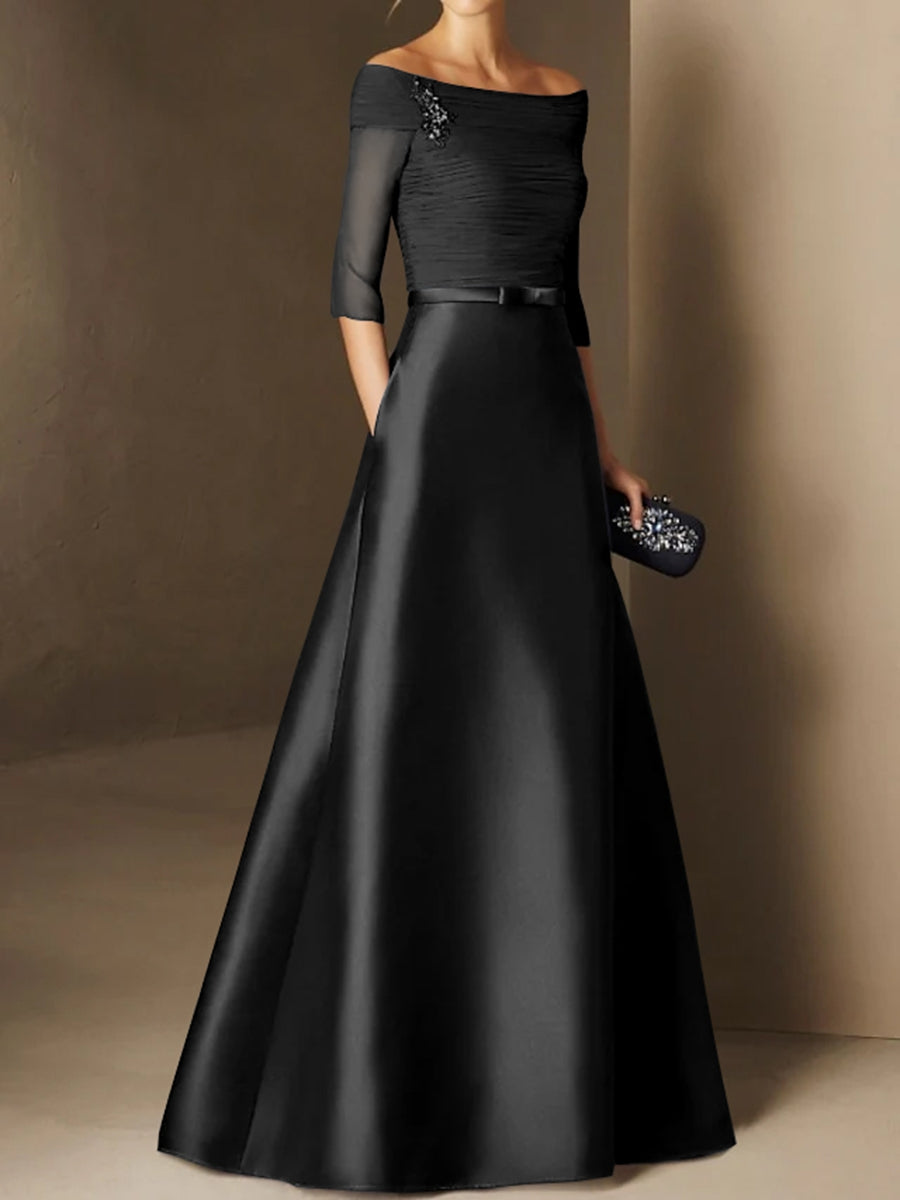 Robe De Mariée Pour Invitée Longue Noire À Épaules Dénudées | Maxi