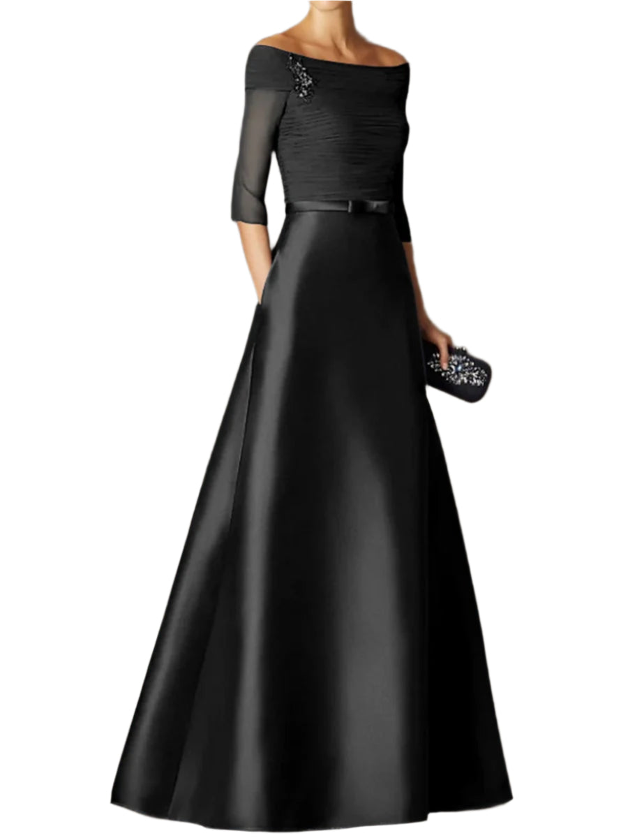 Robe De Mariée Pour Invitée Longue Noire À Épaules Dénudées | Maxi
