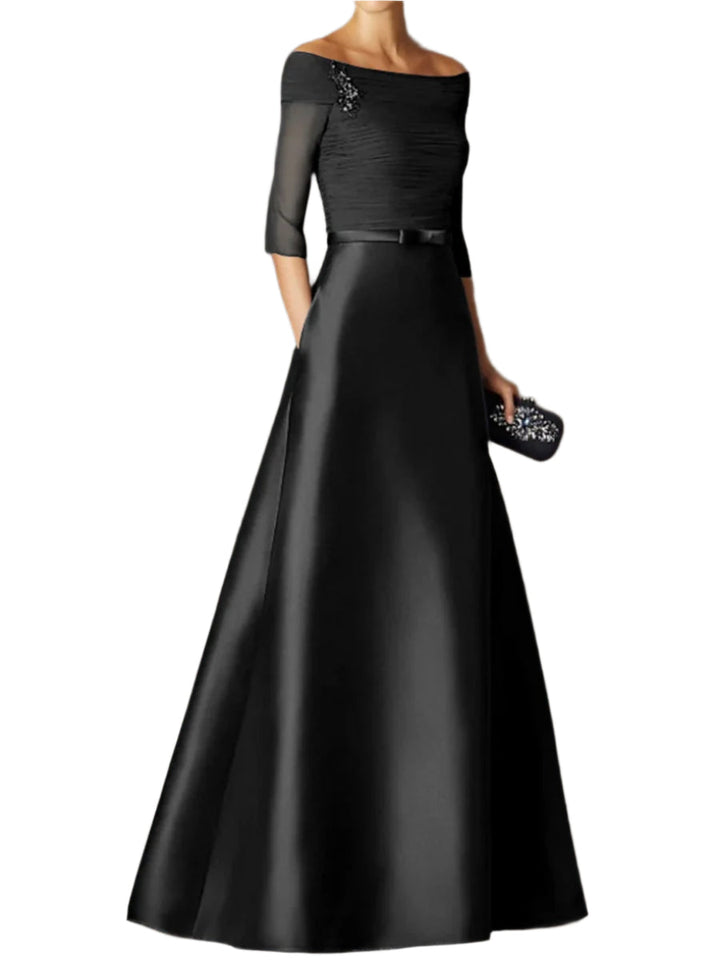 Robe De Mariée Pour Invitée Longue Noire À Épaules Dénudées | Maxi