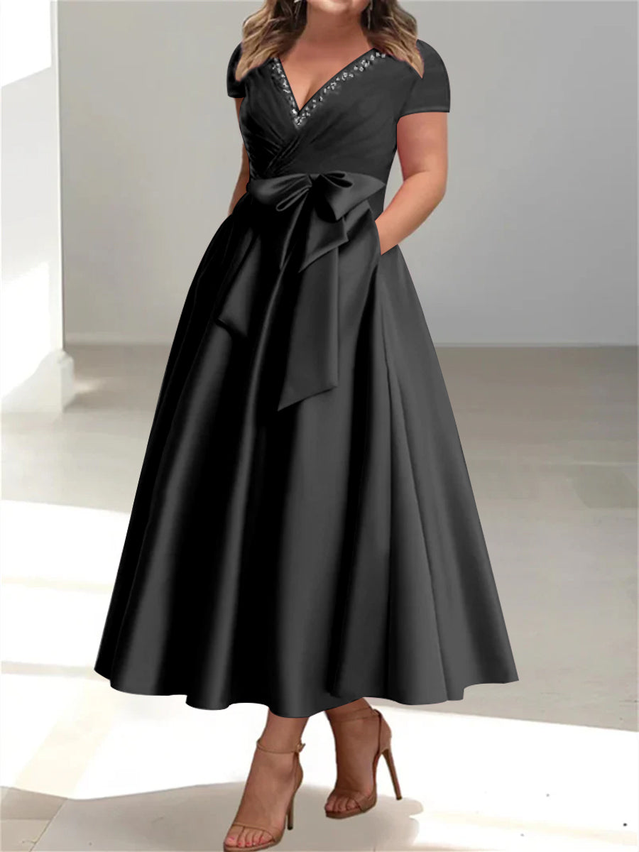 Robe De Mariée Pour Invitée À Paillettes Avec Décolleté En V Et Ceinture À La Taille Pour Femme | Maxi