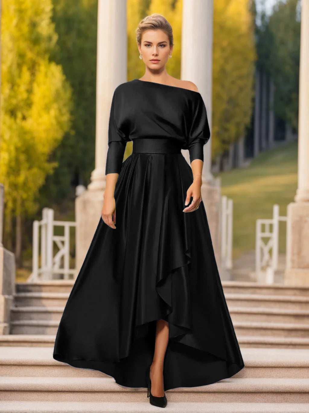 Robe De Mariée Pour Invitée Asymétrique Avec Ceinture À La Taille Pour Femme | Maxi