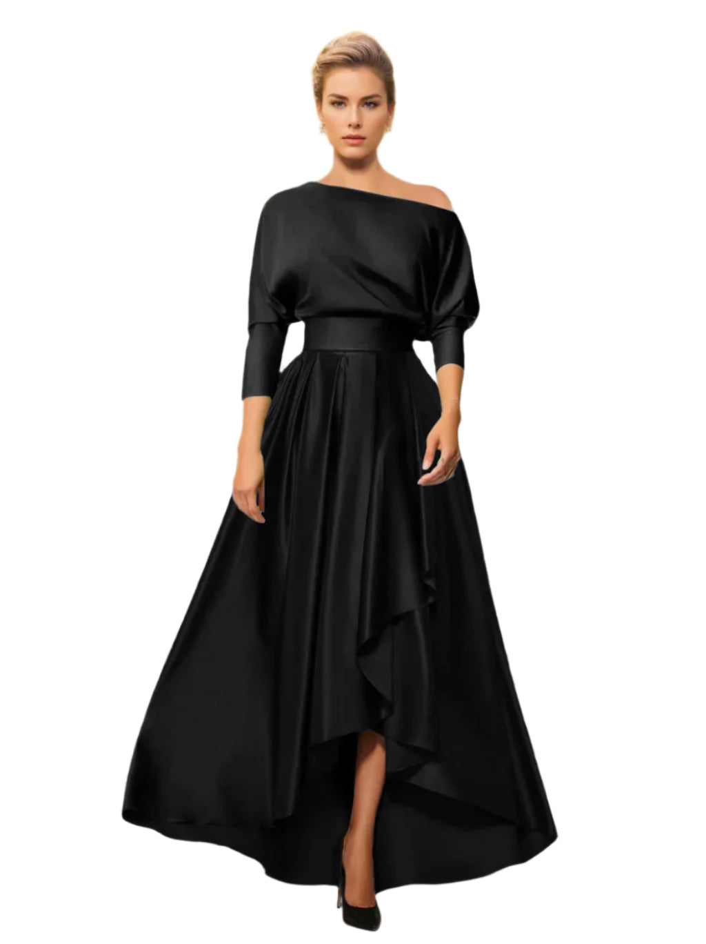 Robe De Mariée Pour Invitée Asymétrique Avec Ceinture À La Taille Pour Femme | Maxi