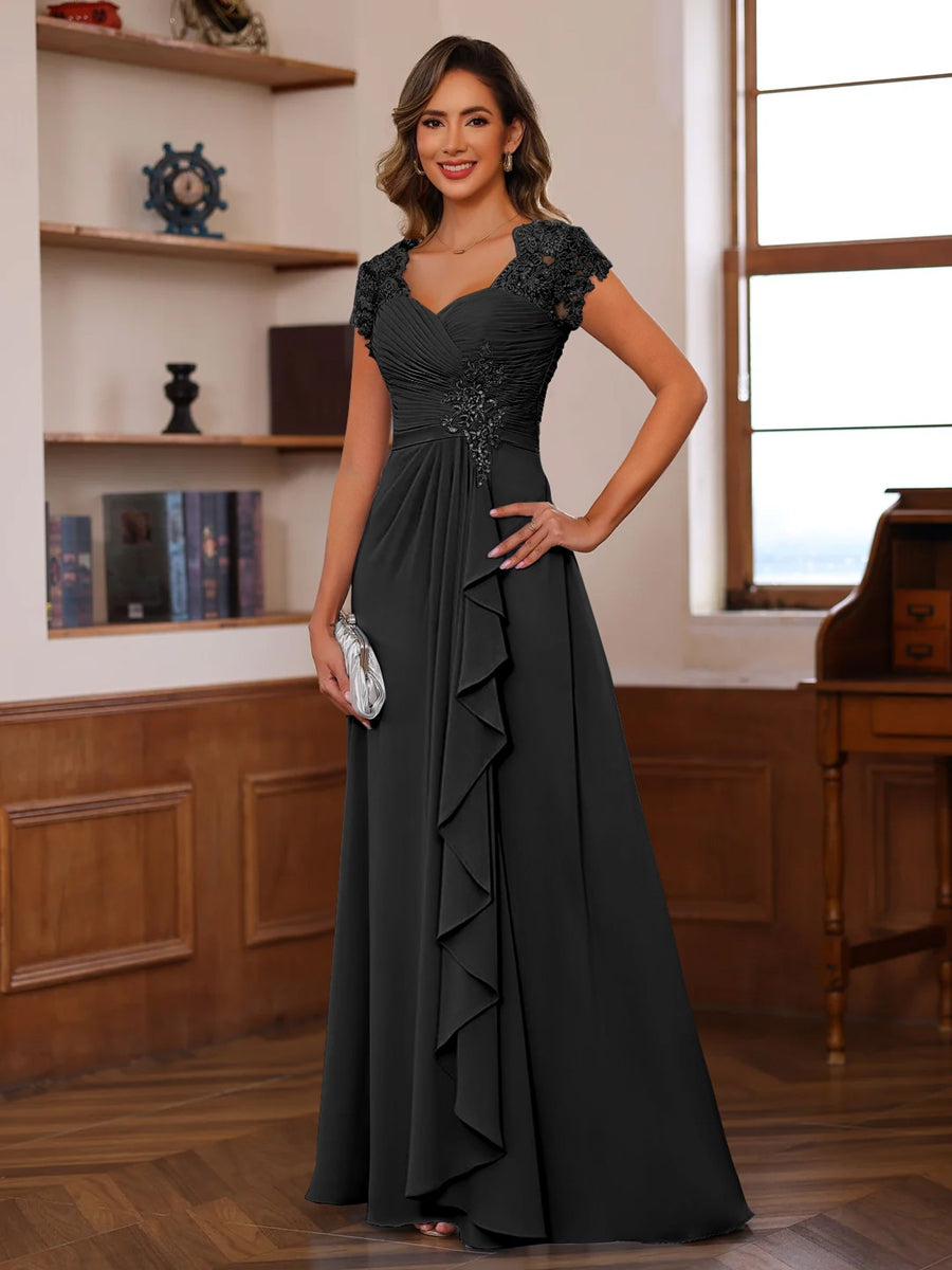 Robe De Mariée Pour Invitée À Manches Courtes Et Volants Pour Femme | Maxi