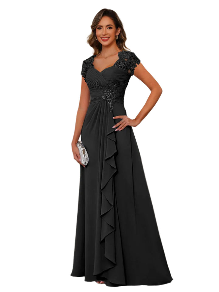 Robe De Mariée Pour Invitée À Manches Courtes Et Volants Pour Femme | Maxi