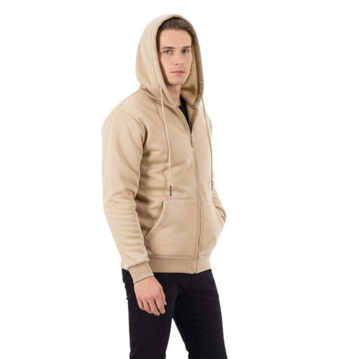 Giacca in pile da uomo foderata in sherpa con cappuccio antivento